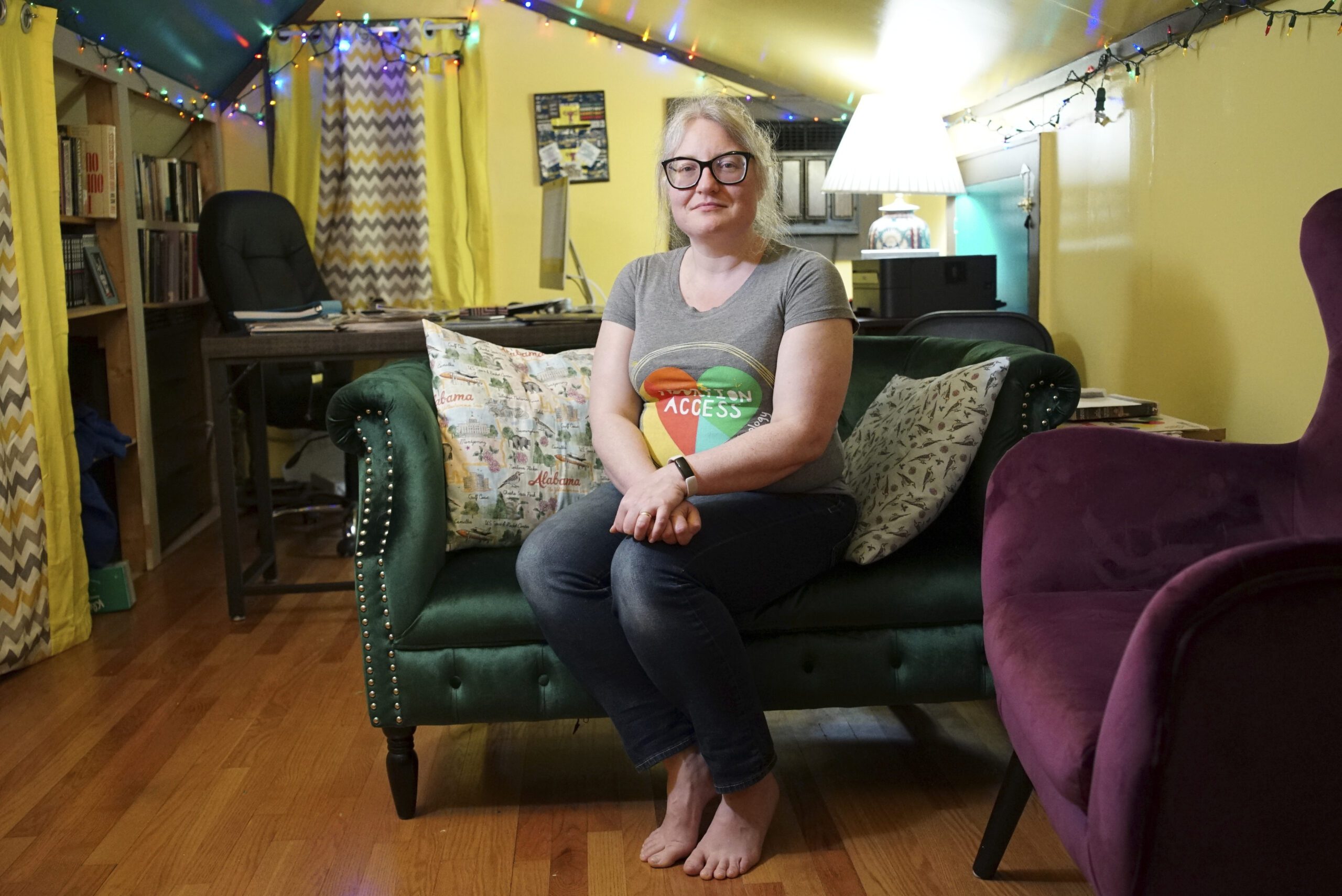 Robin Marty poses for a portrait at her home in Alabama.