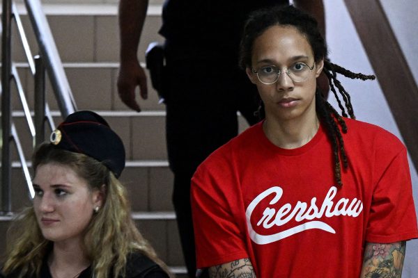 Brittney Griner arrives to a hearing at the Khimki Court.