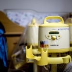 A yellow Medela breast pump at Maine Medical Center from May 2016