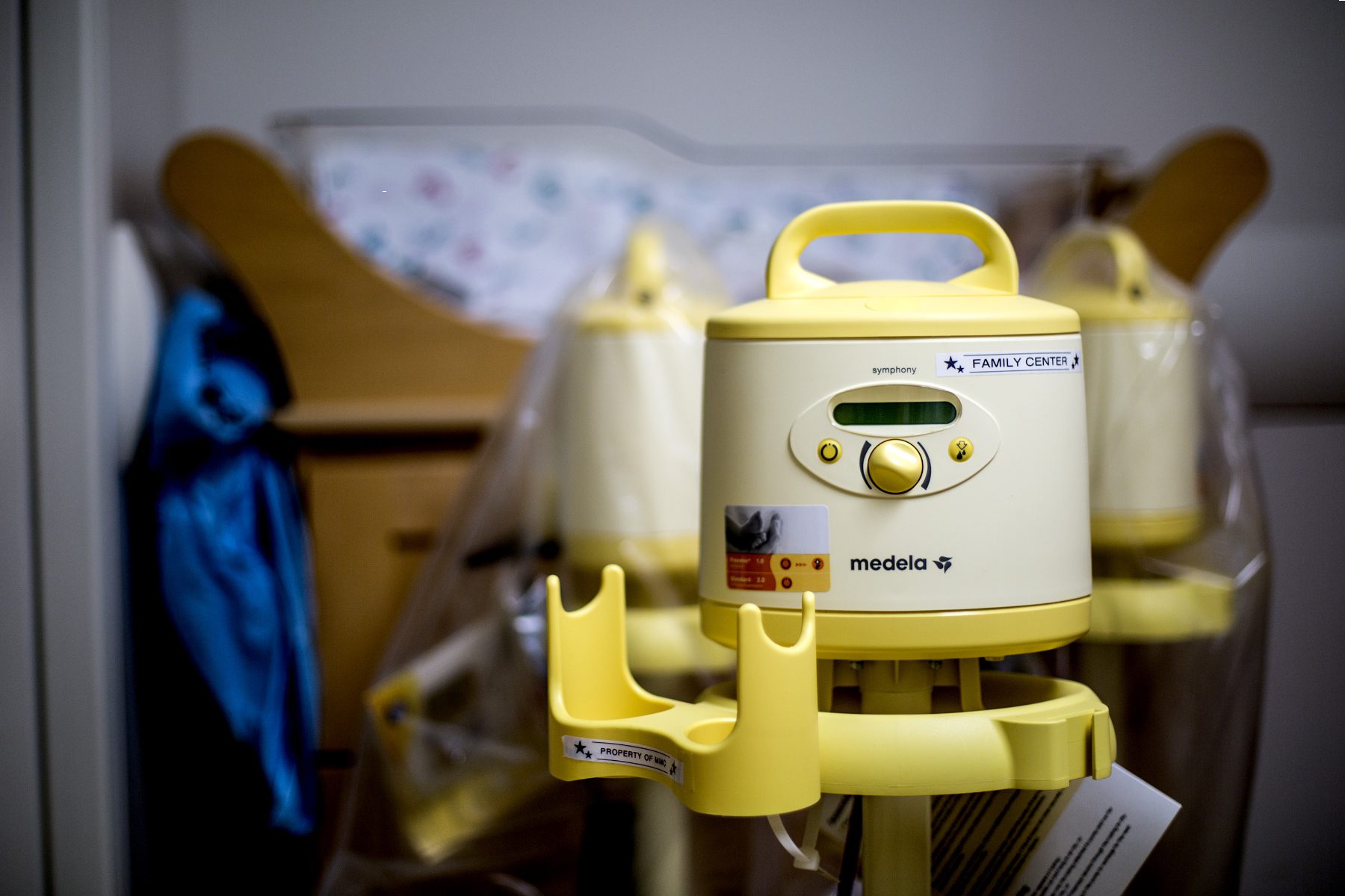 A yellow Medela breast pump at Maine Medical Center from May 2016