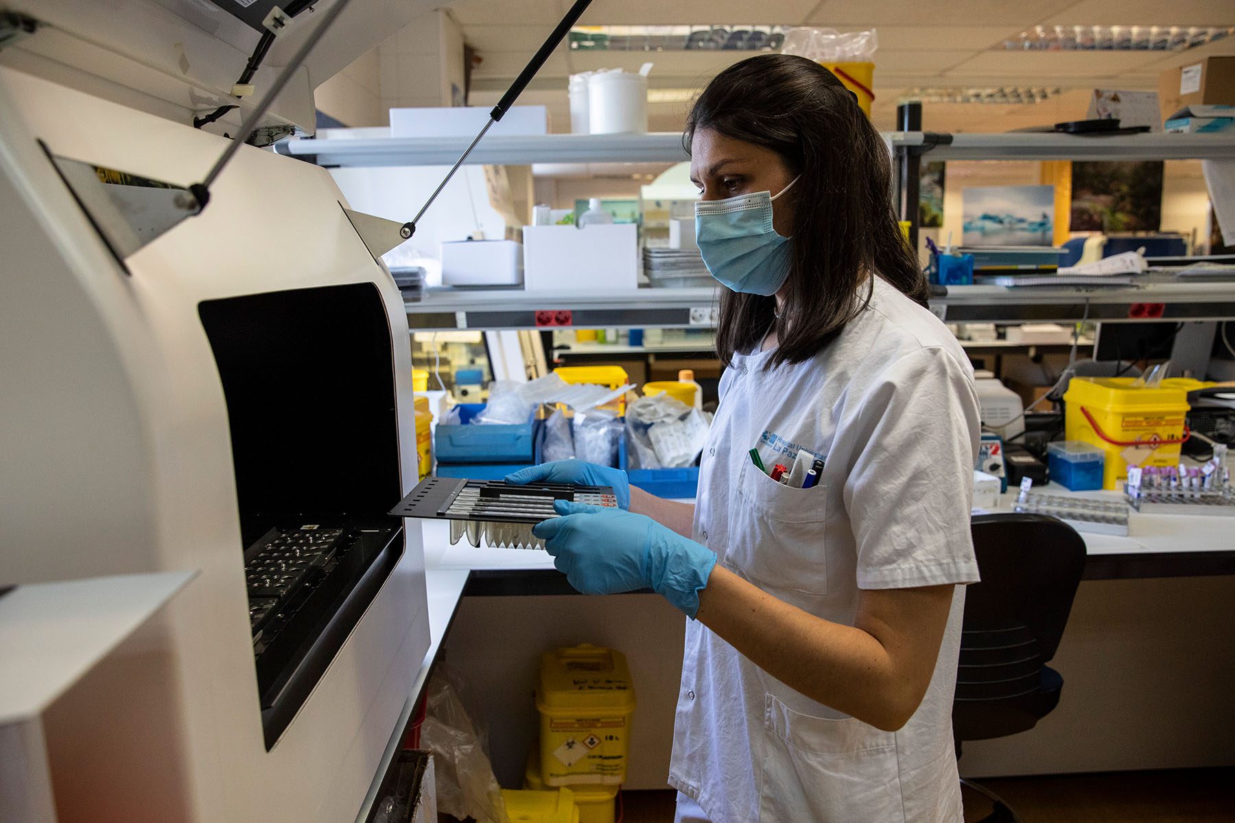 A medical laboratory technician tests suspected monkeypox samples in a lab.