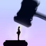 An illustration of a pregnant person and a gavel coming down on top of them.