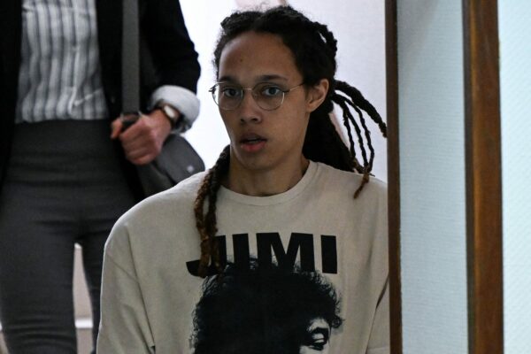 Brittney Griner in glasses for a court appearance in Russia