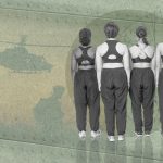 A view of 4 women standing together modeling the new Army tactical bras.
