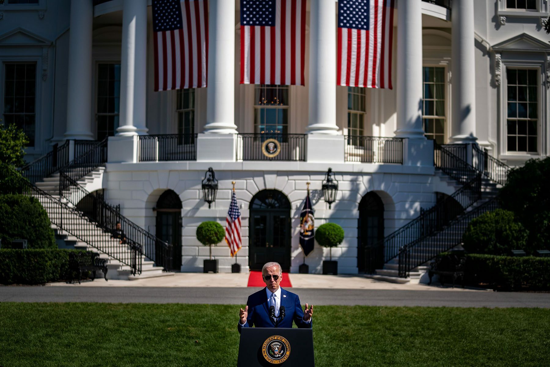 President Biden delivers remarks from the South Lawn of the White House.