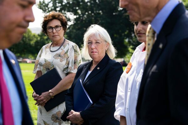 Patty Murray, flanked by other attendees, at a news conference near the U.S. Capitol.
