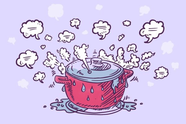 An illustration of a pot boiling over with steam.