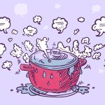 An illustration of a pot boiling over with steam.