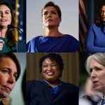 Collage of images of Sarah Huckabee Sanders, Kari Lake, Gretchen Whitmer, Maura Healey, Stacey Abrams and Michelle Lujan Grisham.