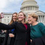 Mikie Sherrill, Abigail Spanberger and Chrissy Houlahan take a selfie in front of the U.S. Capitol.