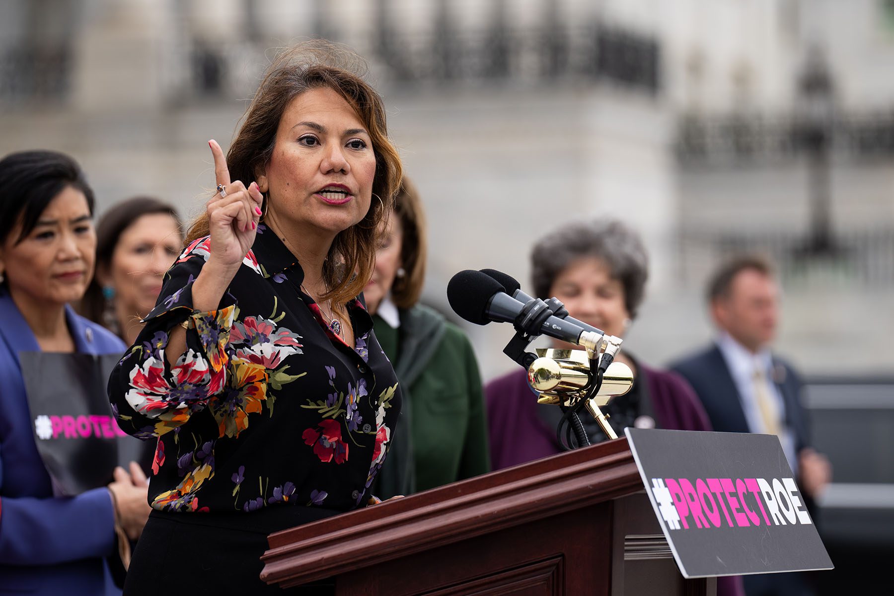 Rep. Veronica Escobar speaks on the steps of the Capitol.