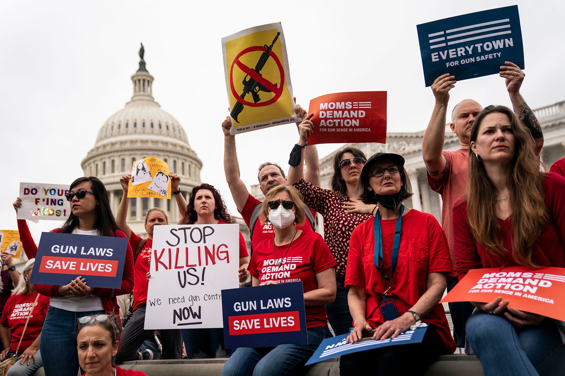 Gun control advocacy group Moms Demand Action rally with Democratic members of Congress.