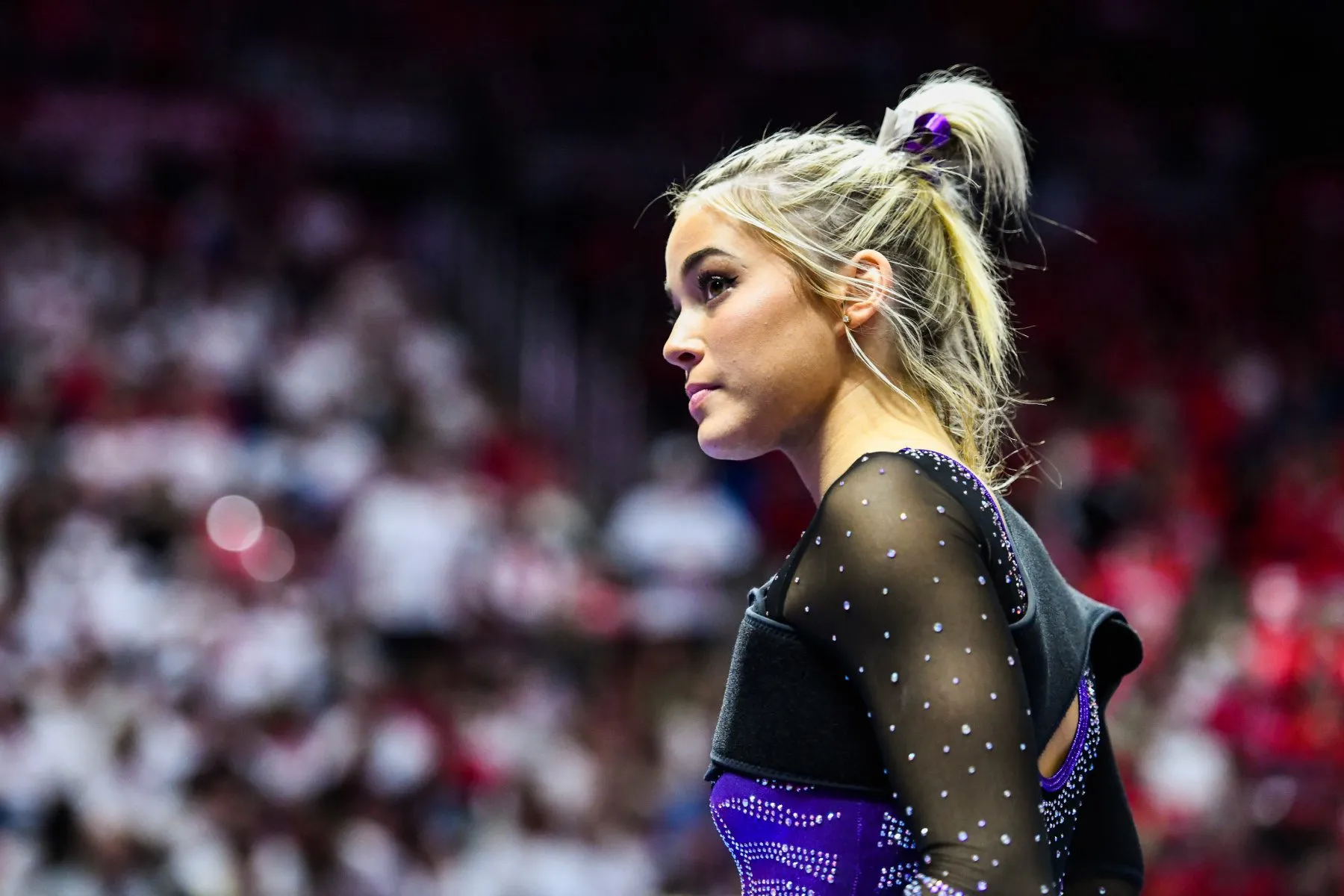 Olivia Dunne of LSU looks on during a meet.
