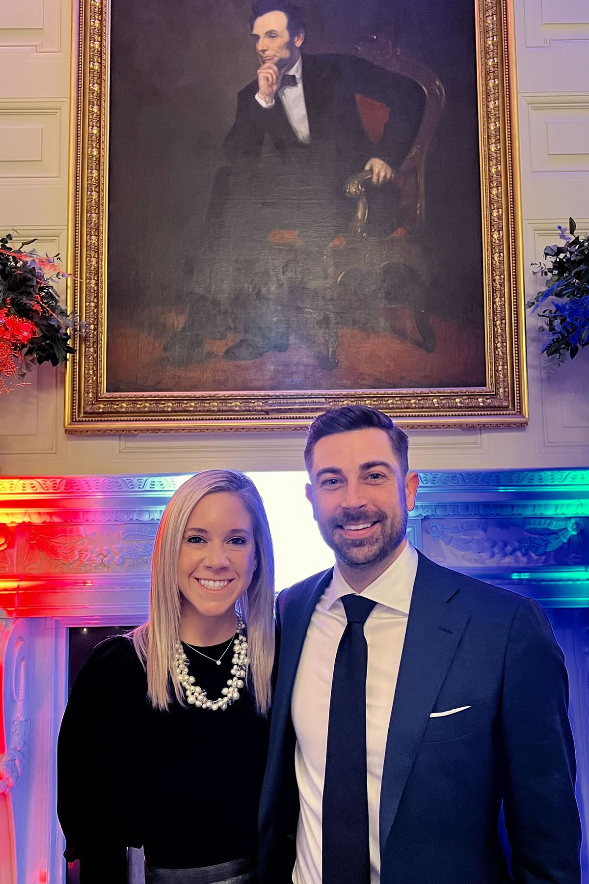 Amanda and Josh Zurawski pose for a picture together as they visit the White House ahead of attending the State of the Union.
