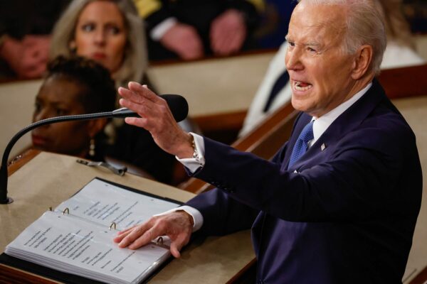 Joe Biden's speech notes are seen as he delivers the State of the Union address in the House Chamber of the Capitol.