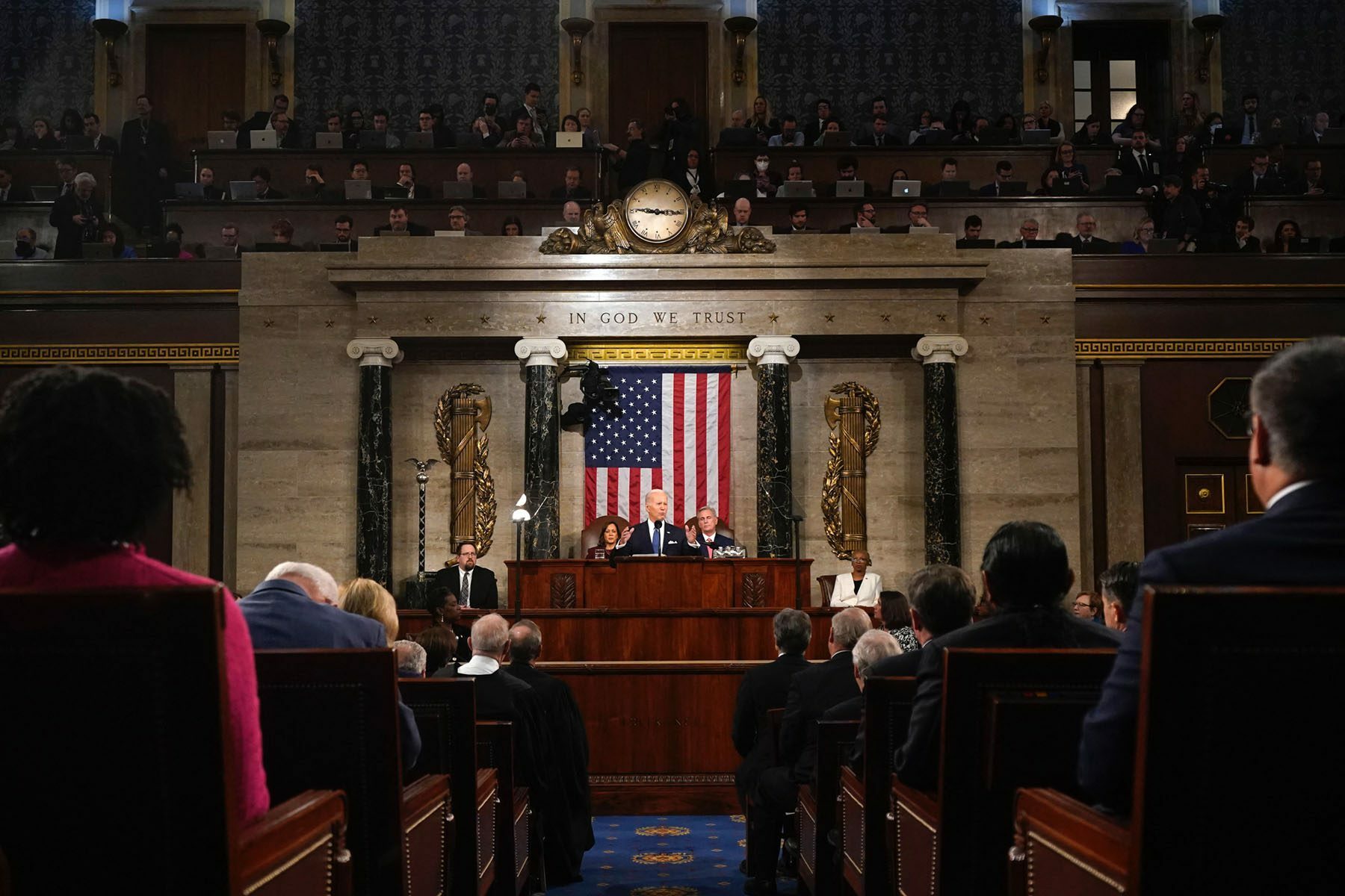 President Joe Biden delivers the State of the Union address in the House Chamber of the Capitol.