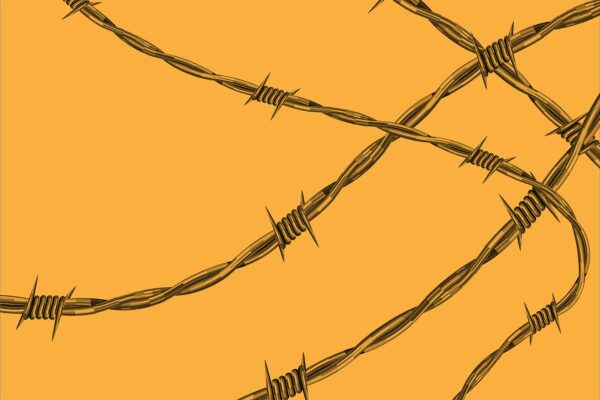 illustration of barbed wires crossing on an orange background