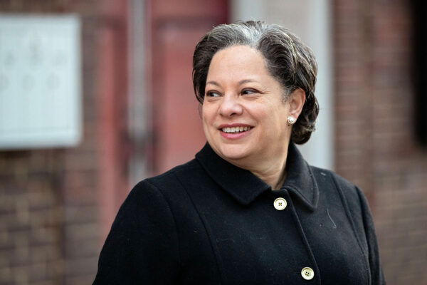 Jennifer McClellan smiles as she greets constituents in Richmond, Virginia.