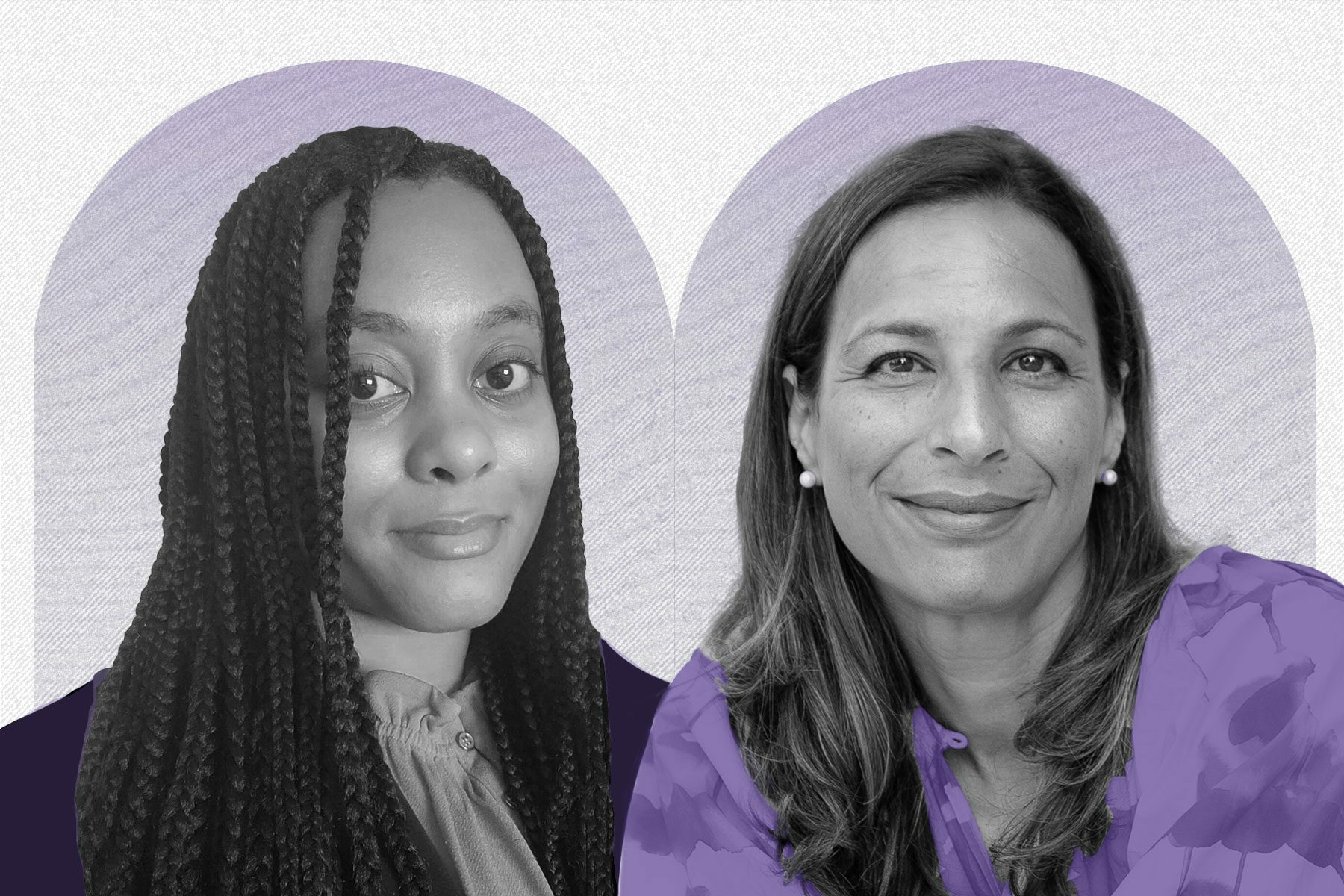 Photo illustration of Sabrina Evans and Shirley Moody-Turner on a purple background.