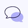 Two speech bubbles on a light purple background.