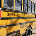 A school bus is seen outside Condit Elementary School in Bellaire, outside Houston, Texas.