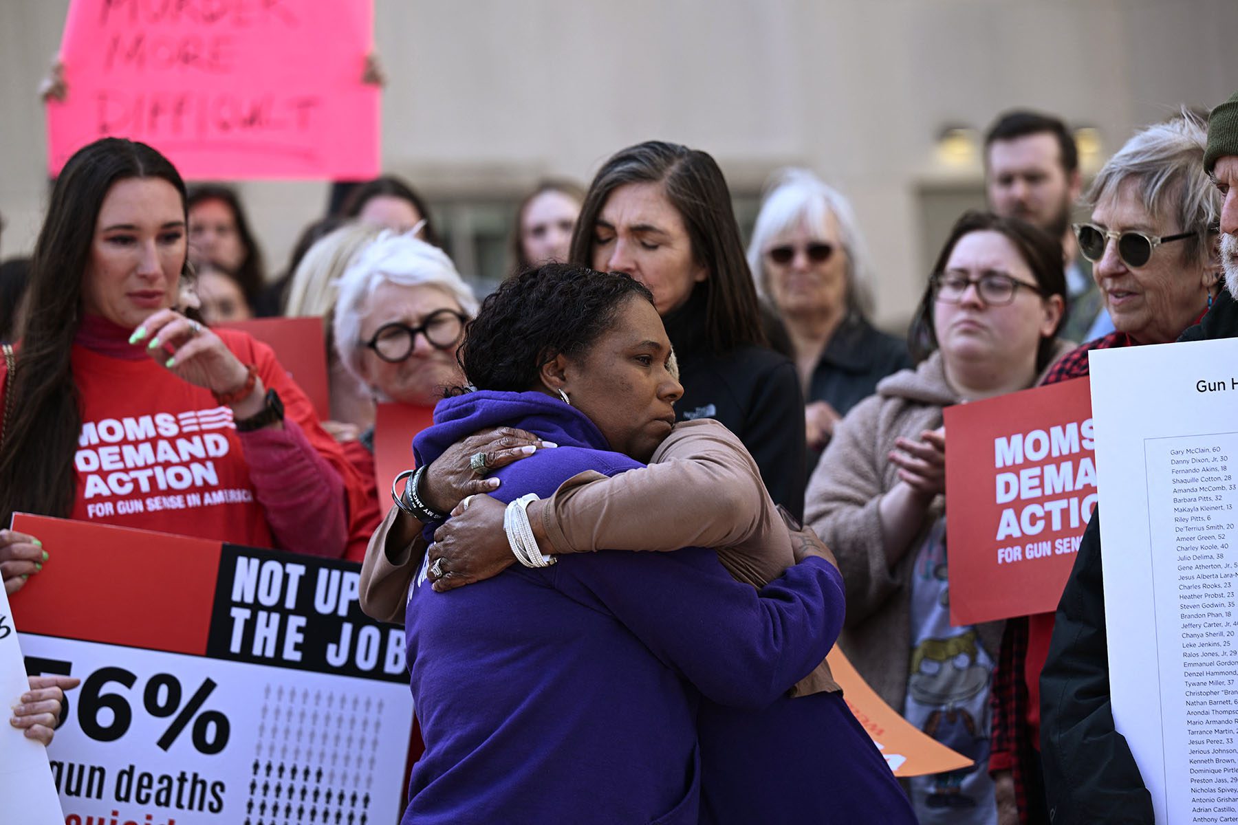 Two women hug in the midst of a rally in Nasville, Tennessee.