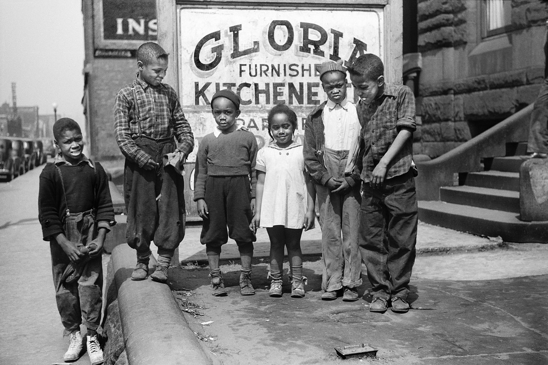 A group of children pose for a portrait in South Parkway in Chicago's South Side in 1941.