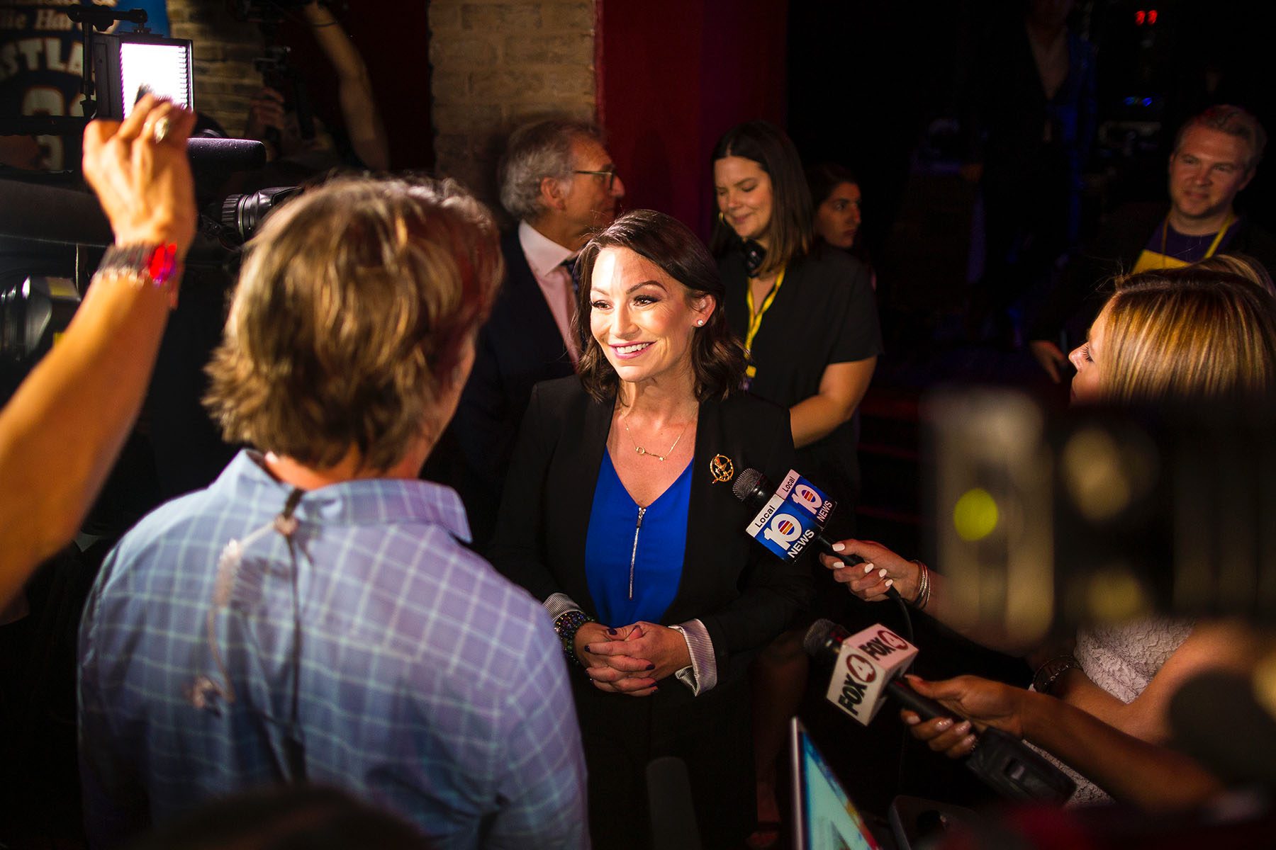 Nikki Fried speaks to the media during an election night event for her gubernatorial campaign.