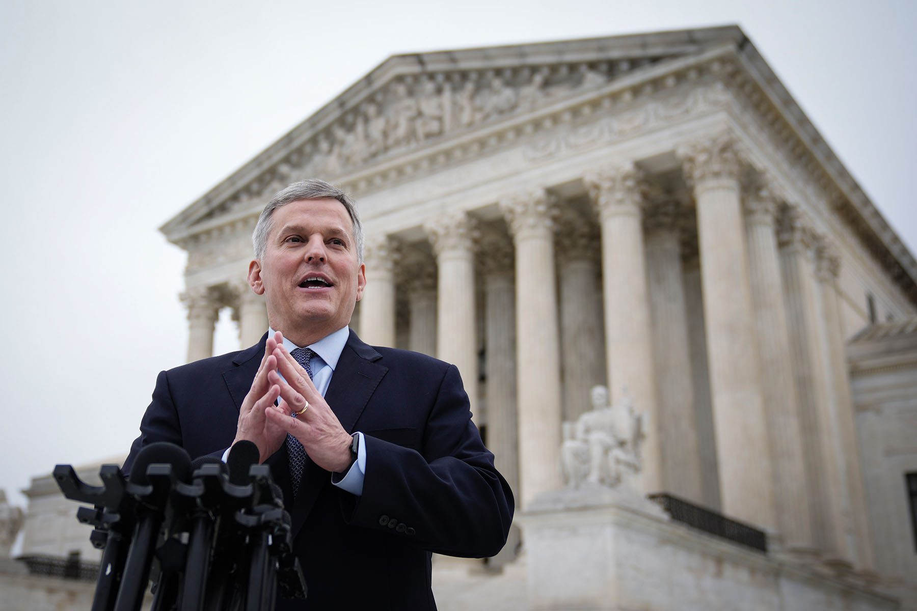 North Carolina Attorney General Josh Stein talks to reporters outside the U.S. Supreme Court.