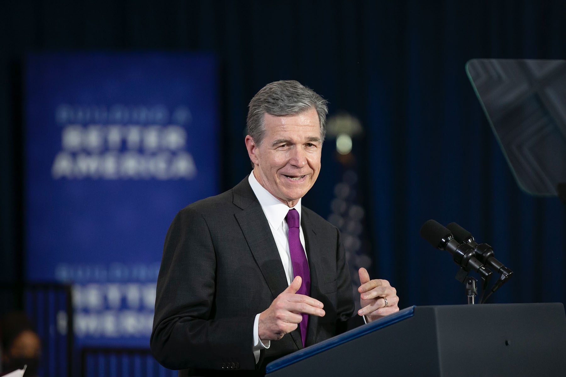 North Carolina Governor Roy Cooper speaks during President Biden's visit to North Carolina Agricultural and Technical State University.