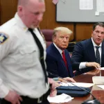 Former President Trump appears in court for his arraignment on April 4, 2023, in New York City.