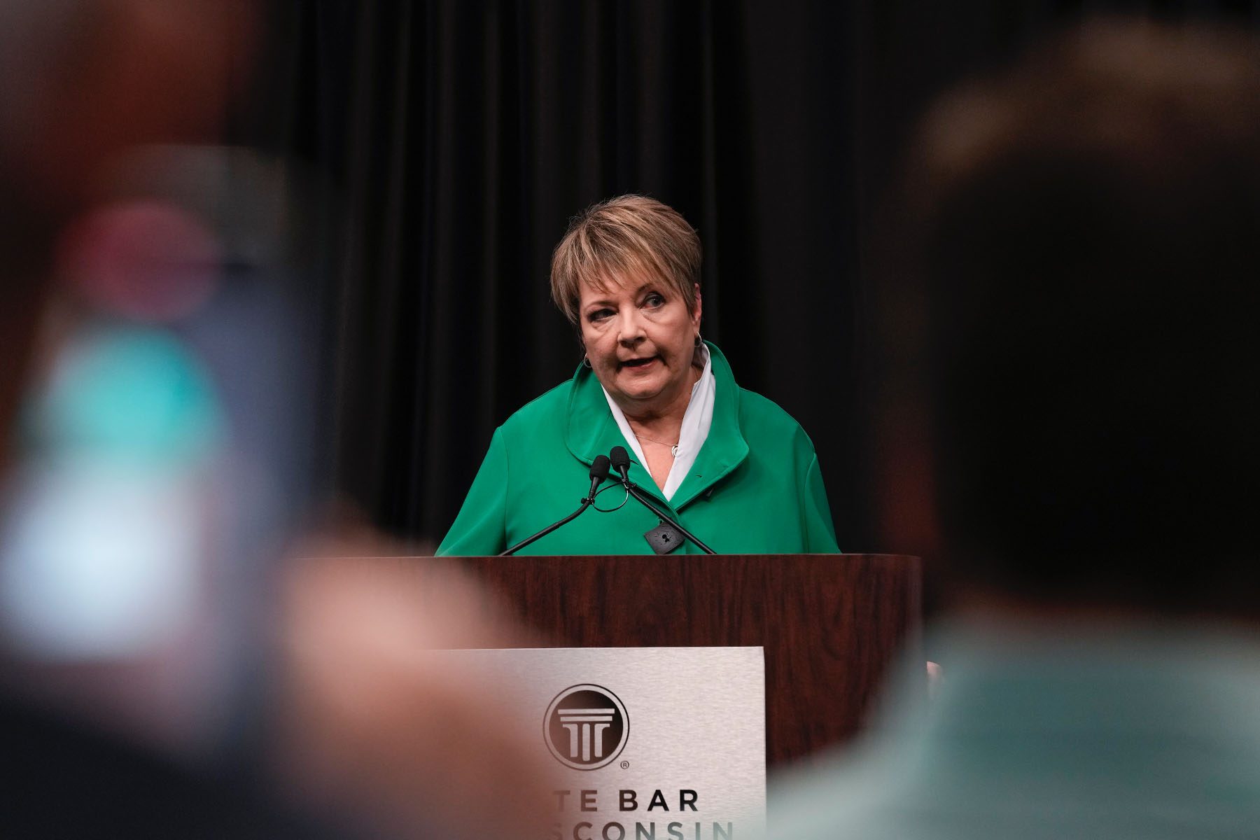 Janet Protasiewicz participates in a debate in Madison, Wisconsin.