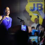 Illinois Lt. Gov. Juliana Stratton speaks to supporters after Illinois Gov. J.B. Pritzker was reelected.