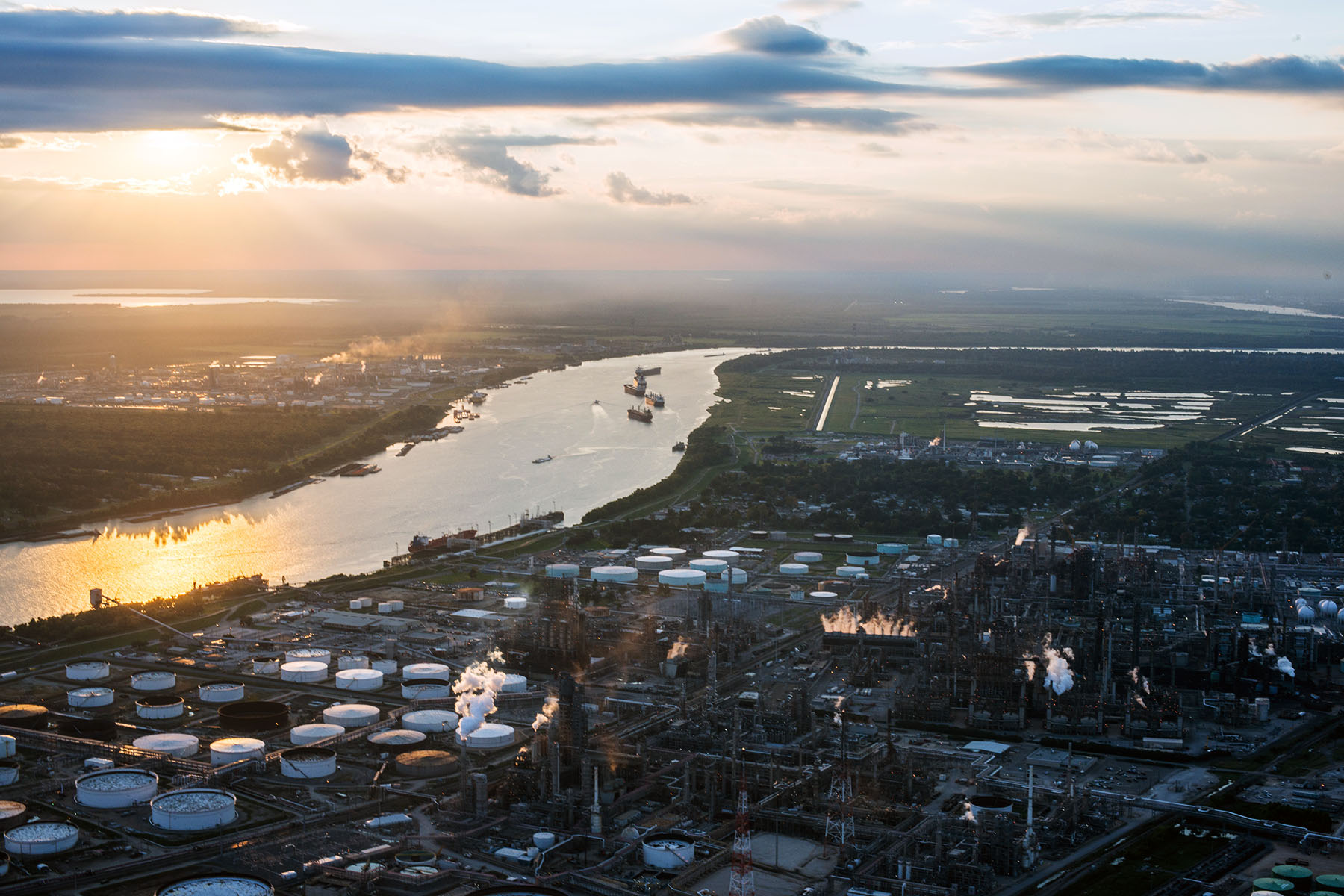 Chemical plants and factories line the roads and suburbs of the area known as "Cancer Alley."