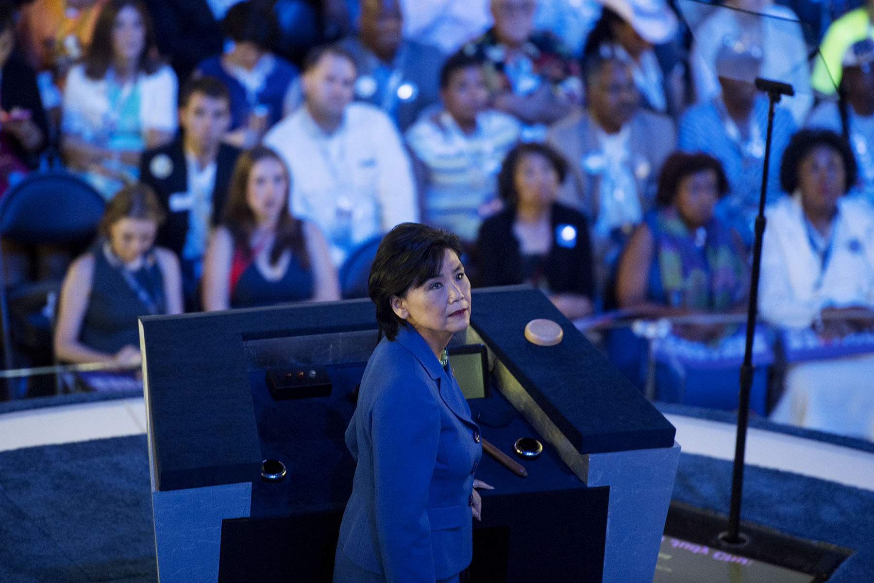 Rep. Judy Chu is seen on stage during the 2016 Democratic National Convention in Philadelphia.
