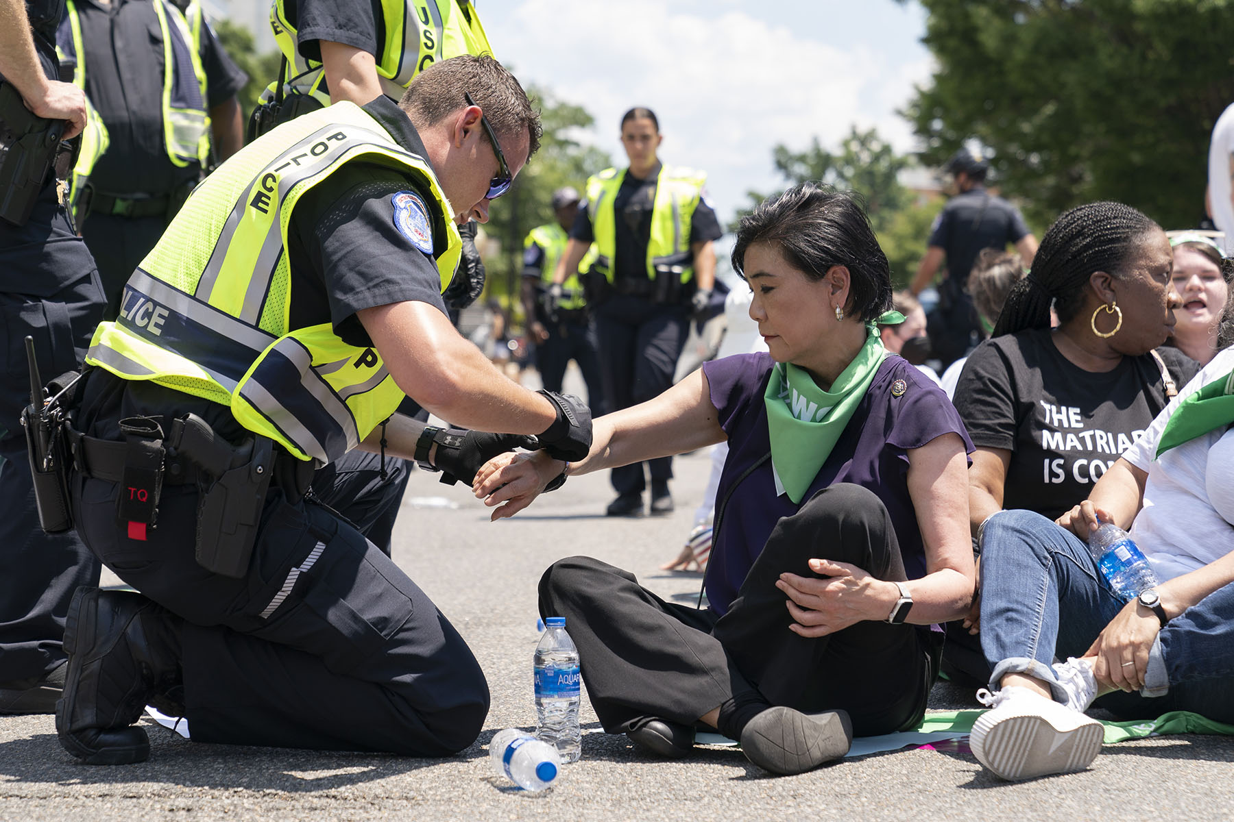 Rep. Judy Chu is arrested by Capitol Police with over a hundred people during an act of civil disobedience during a protest for abortion-rights