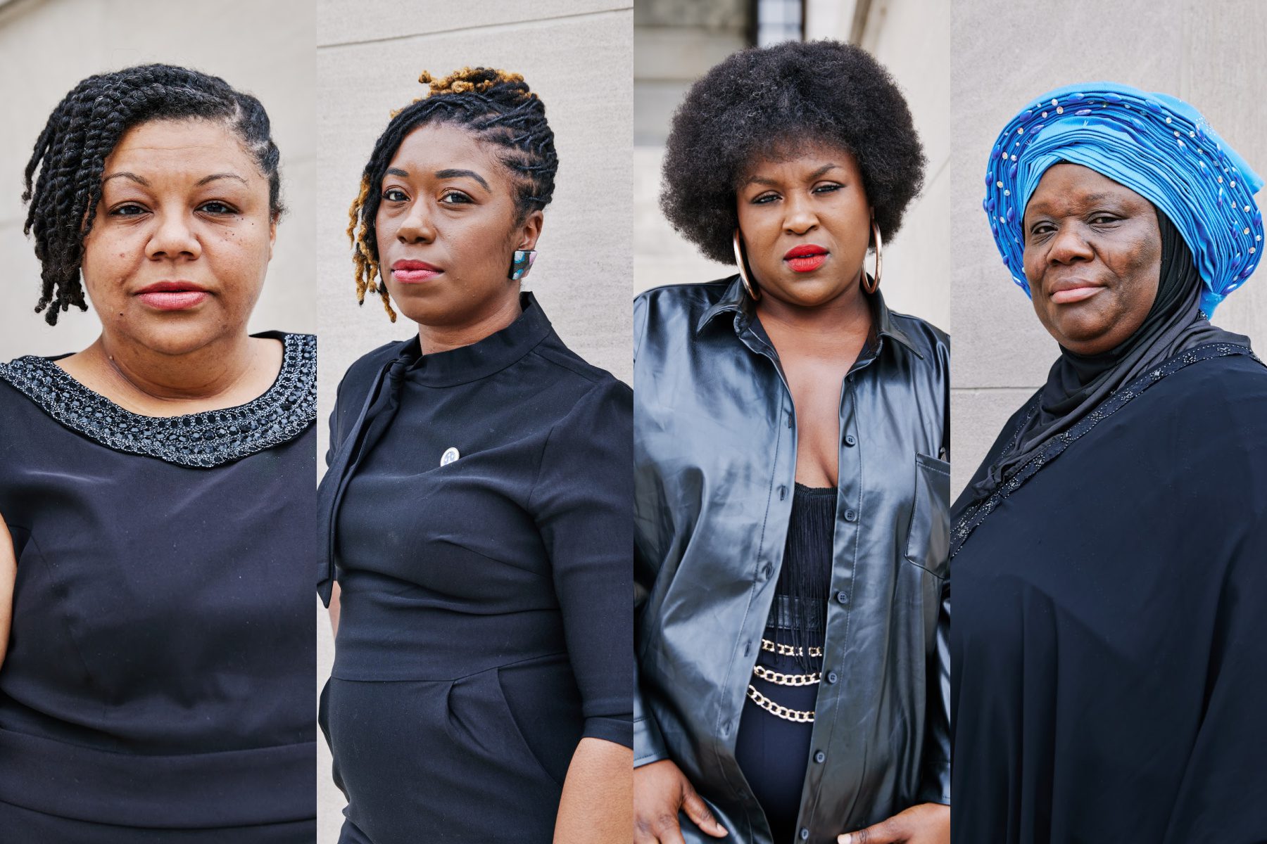 From left: Delishia Porterfield, Charlane Oliver, Tequila Johnson and Zulfat Suara pose for portraits on the steps of the Tennessee State Capitol.