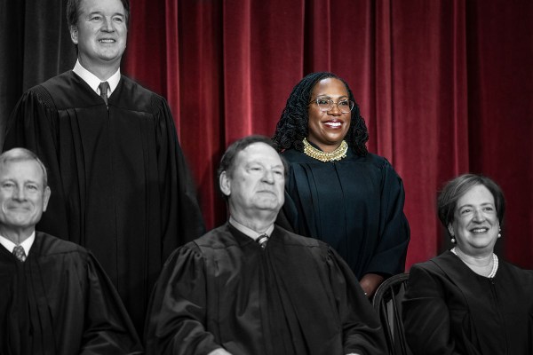 Members of the Supreme Court sit for a group photo following the recent addition of Associate Justice Ketanji Brown Jackson.