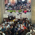 Supporters and opponents of a GOP-backed measure that would make it harder to amend the Ohio constitution packed the statehouse rotunda on May 10, 2023, in Columbus, Ohio. At stake is a citizen-led amendment to grant abortion access in Ohio.