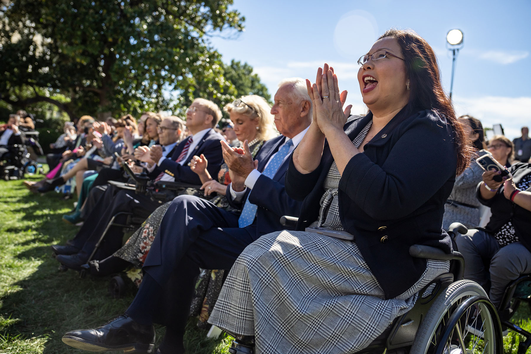 Senator Tammy Duckworth attends last year's event celebrating the anniversary of the Americans with Disabilities Act in the Rose Garden of the White House.