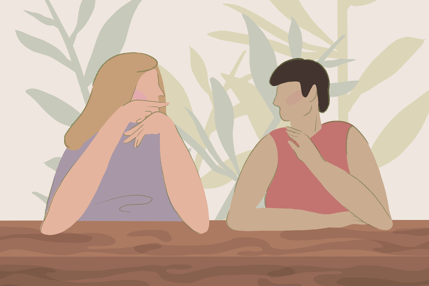 Illustration of two adults having a conversation.