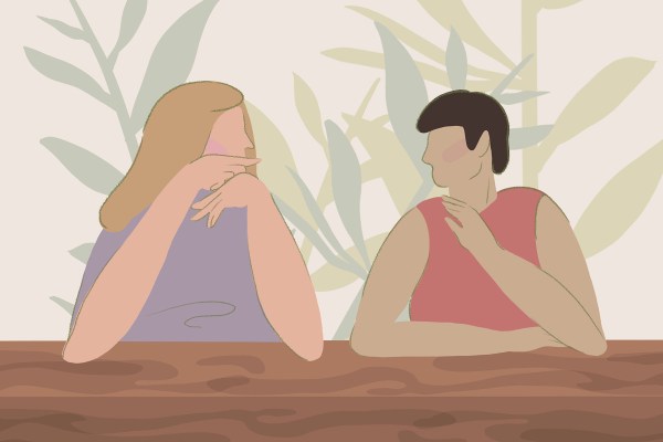 Illustration of two adults having a conversation.