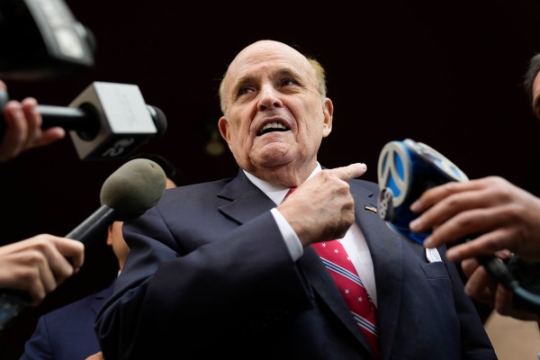 Former Mayor of New York Rudy Giuliani speaks to reporters.