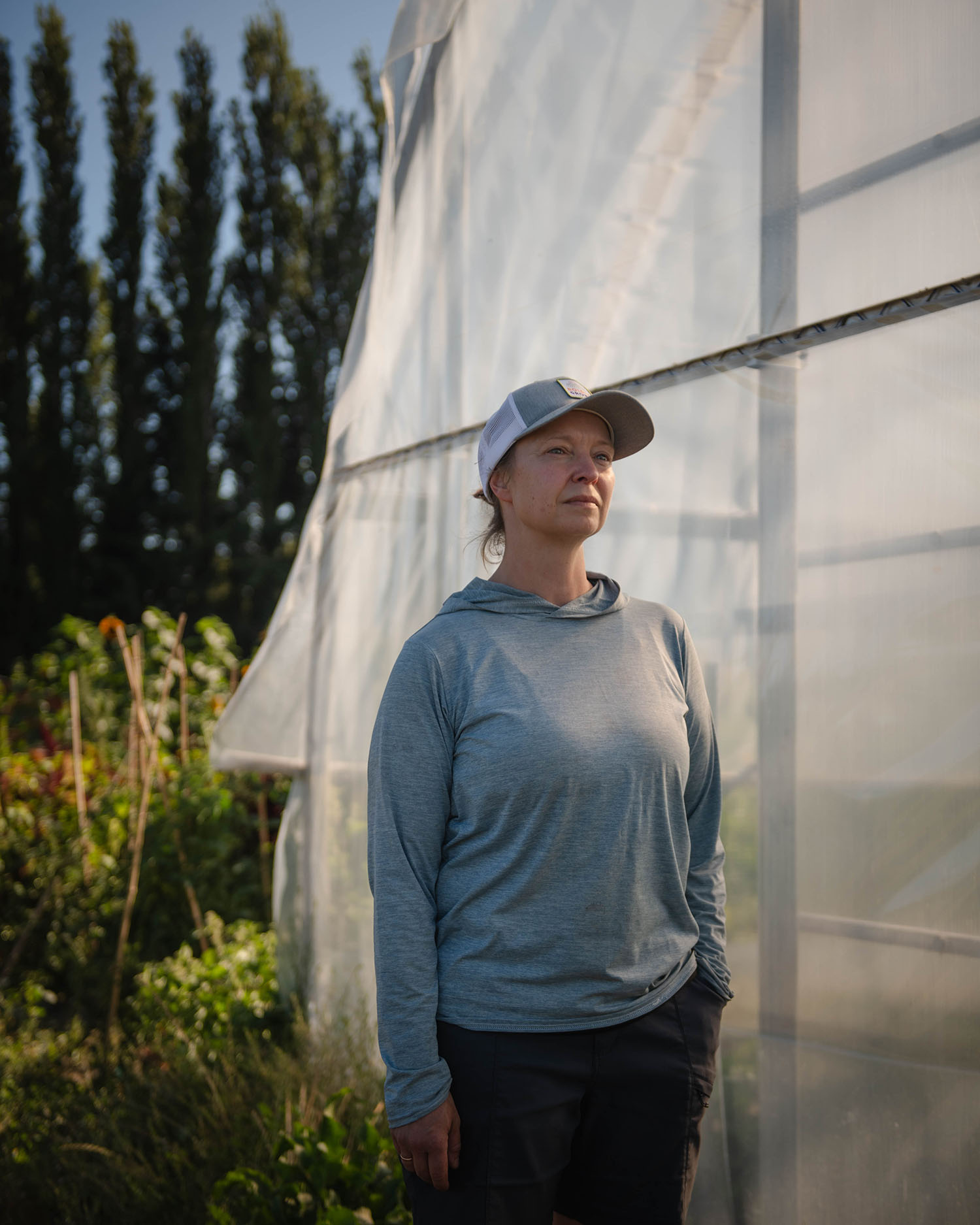 Amy Frye poses for a portrait on her farm in Bow, Washington.