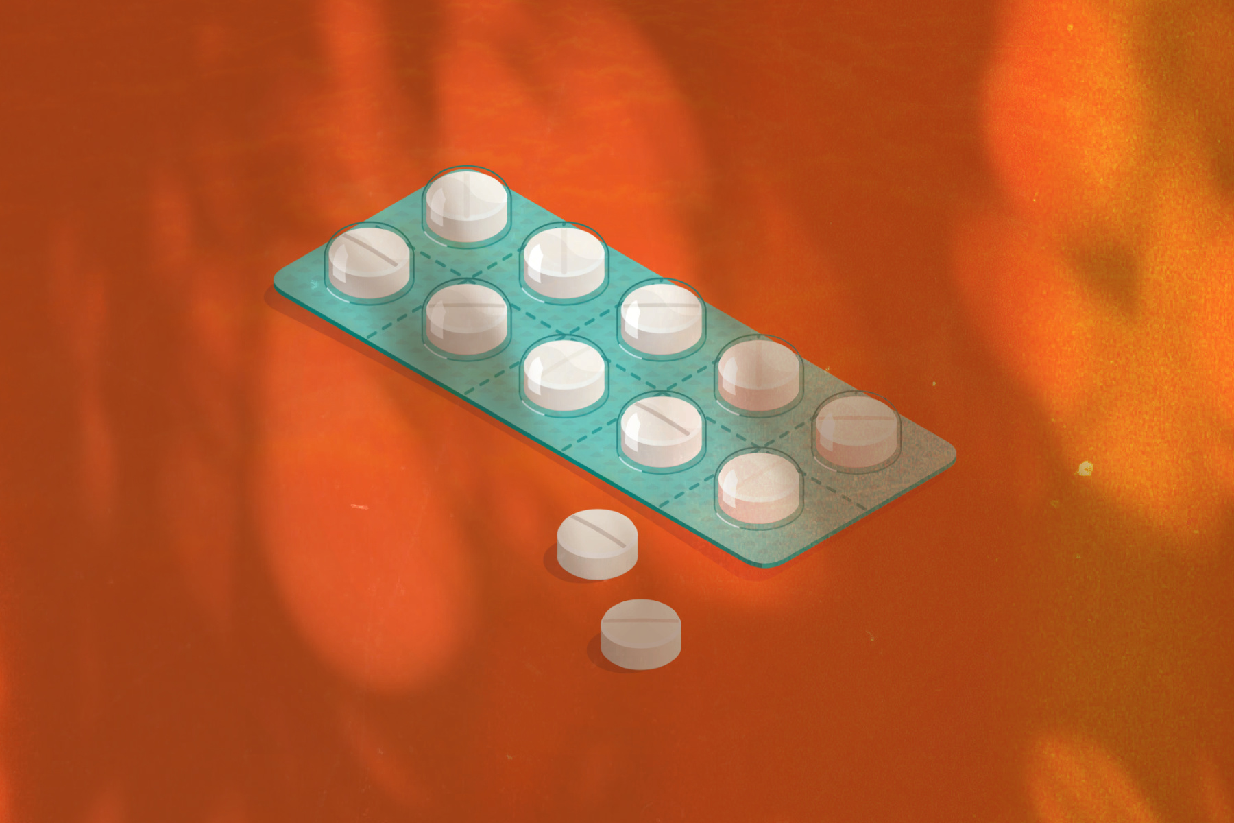 An illustration of birth control pills against a bright orange background.