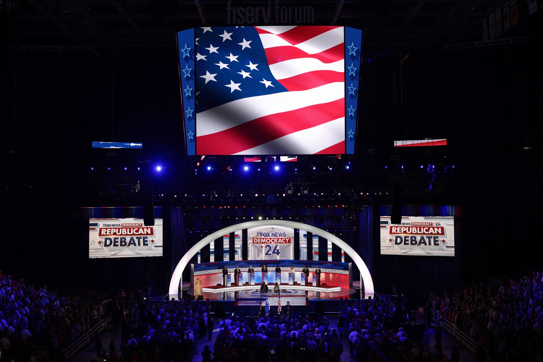 A view of the debate stage in Milwaukee