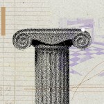 Illustration with a column in the middle symbolizing democracy.