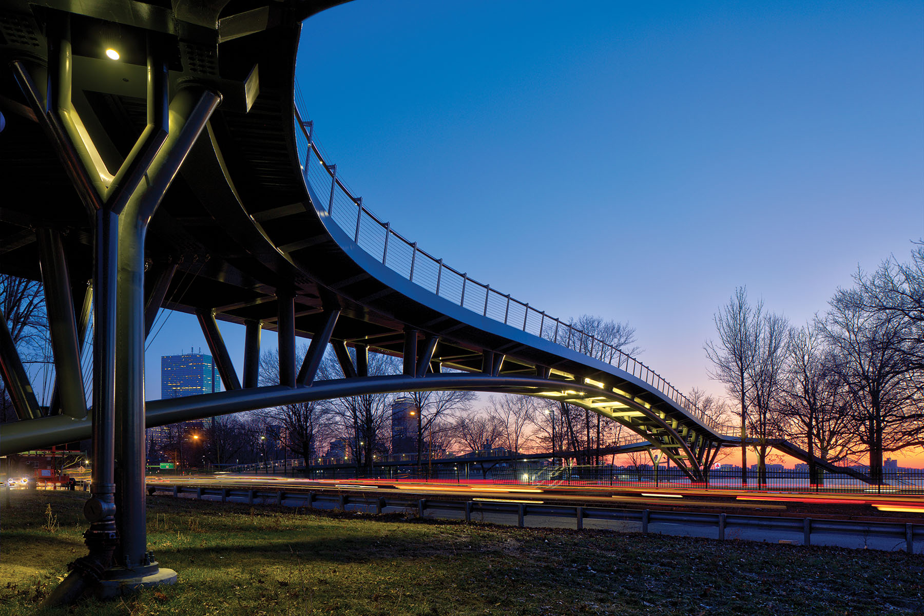 The Appleton bridge is seen at dusk in boston.