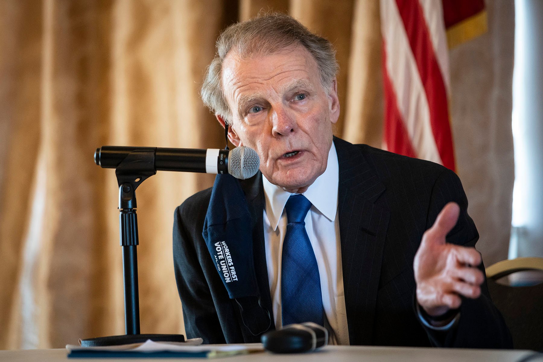 Michael Madigan speaks during a committee hearing in Chicago.