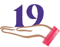 Illustration of a hand outstretched with the number 19 in its palm